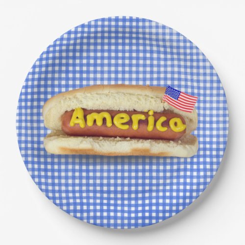 Holiday Hot Dog on Gingham  Paper Plates
