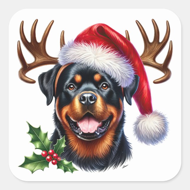 Holiday Hound Ready to Lead! Square Sticker (Front)