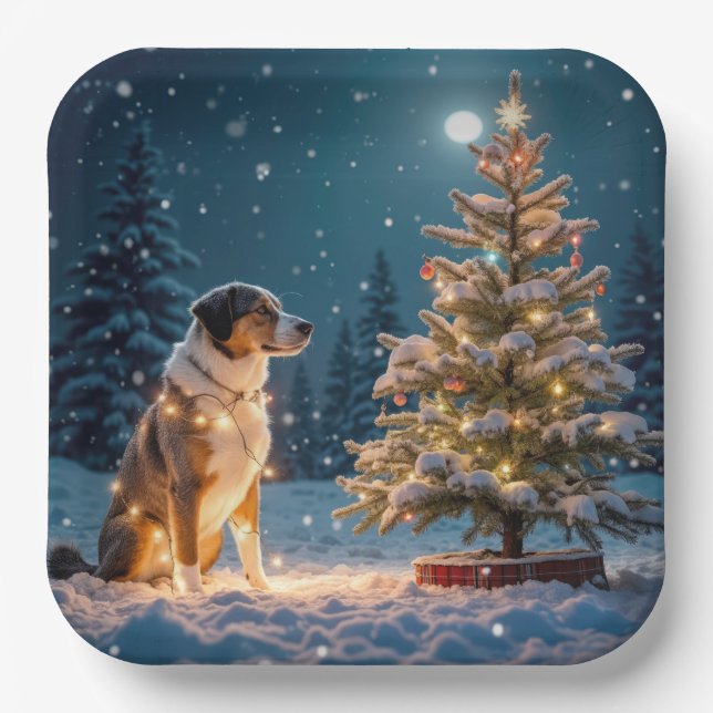 Holiday Hound Tangle In Light String Paper Plates (Front)