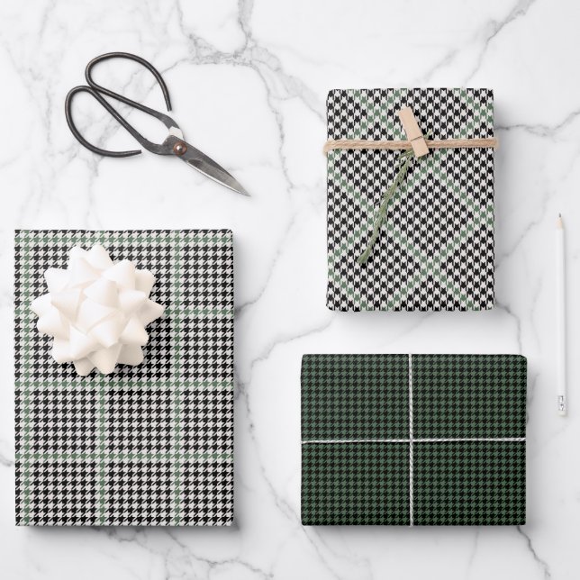 Holiday houndstooth black green holiday wrapping p paper sheets (Front)