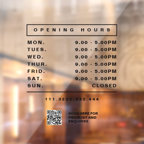 Holiday Hours Window cling