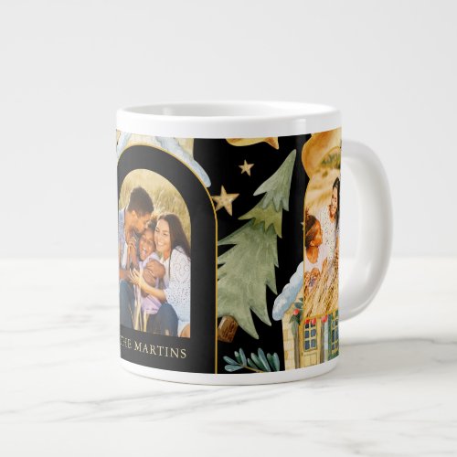 Holiday Houses Three Photo Christmas Black Giant Coffee Mug