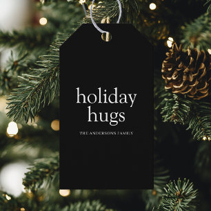 Holiday Hugs Black and White Christmas Gift Tags