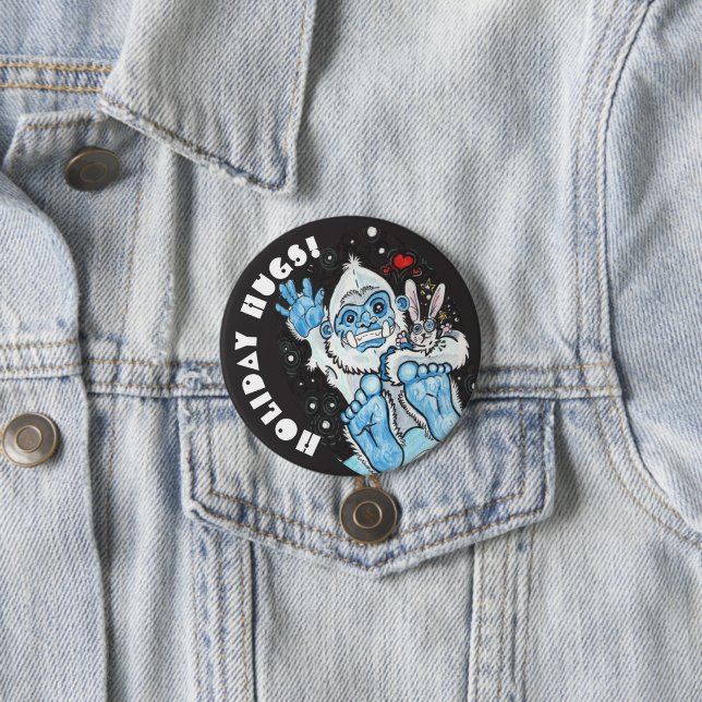 Holiday Hugs Yeti! Button (In Situ)