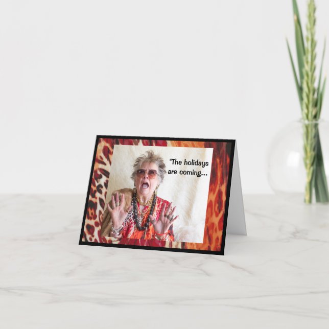 Holiday Humorous Tinsel in a Tangle Greeting Card (Front)