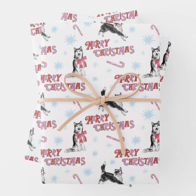 Holiday Husky and Border Collie/Aussie Wrapping Paper Sheets (In situ)