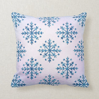Holiday - Ice Blue Snowflakes Iridescent Faux Foil Throw Pillow