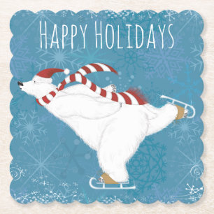 Holiday Ice Skating Bear Paper Coaster