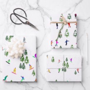 Holiday Ice Skating Skiing Snowboarding Outdoor Wrapping Paper Sheets