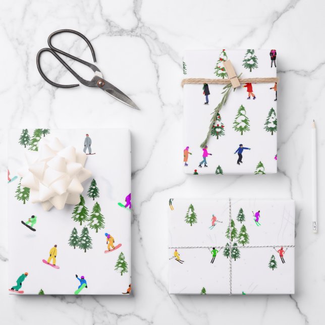 Holiday Ice Skating Skiing Snowboarding Outdoor  Wrapping Paper Sheets (Front)