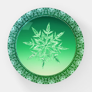 Holiday Ice Snowflake Green Paperweight