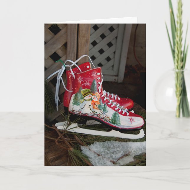 Holiday Iceskates with Snowman Design Card (Front)