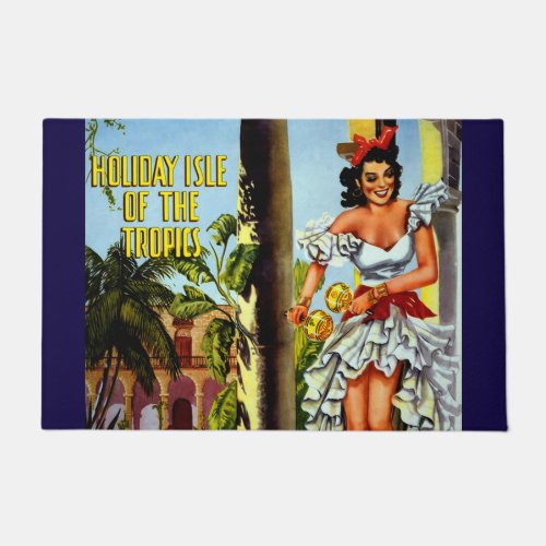 Holiday Isle of Tropics Cuba Vintage Travel Doormat