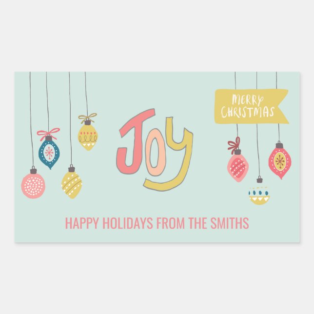 Holiday Joy and Whimsical Ornaments Rectangular Sticker (Front)