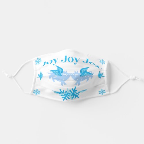 Holiday Joy Blue Winged Flying Pig  Snowflake Adult Cloth Face Mask