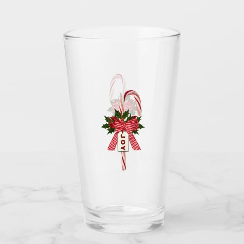 Holiday Joy Candy Canes Beer Soda Pint Glasses