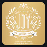 HOLIDAY JOY CHALKBOARD ADDRESS STICKERS<br><div class="desc">WISHING YOU JOY: Bright and cheerful whimsical round chalkboard style Christmas ornament with retro banner, vintage gold and white typography, and fancy swirls. Personalize this decorative holiday SQUARE sticker as a return address label with your family name or custom message. Perfect decoration to seal all your greeting card envelopes. Contemporary,...</div>