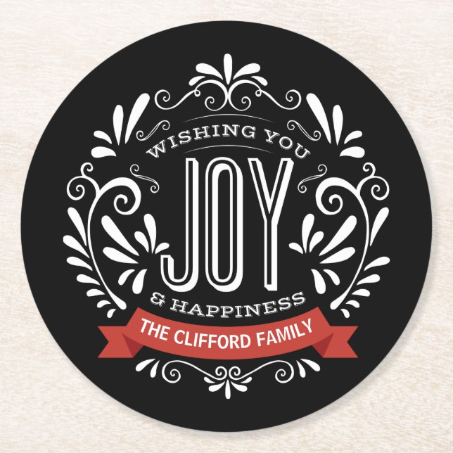 HOLIDAY JOY CHALKBOARD PERSONALIZED COASTERS (Front)