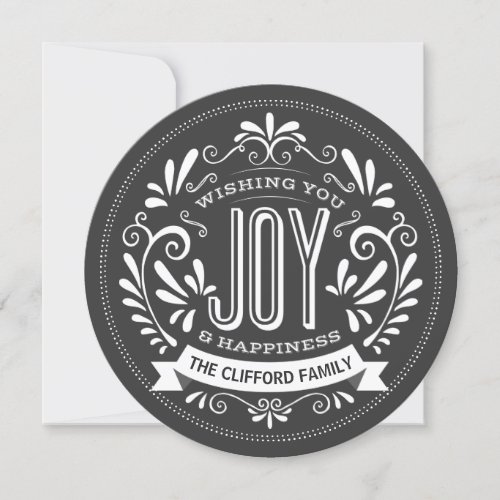 HOLIDAY JOY CHALKBOARD ROUND PHOTO GREETING