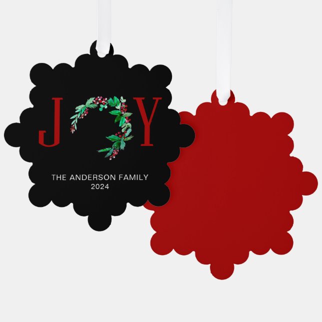  Holiday Joy Christmas Half Wreath Minimalist  Ornament Card (Front/Back)