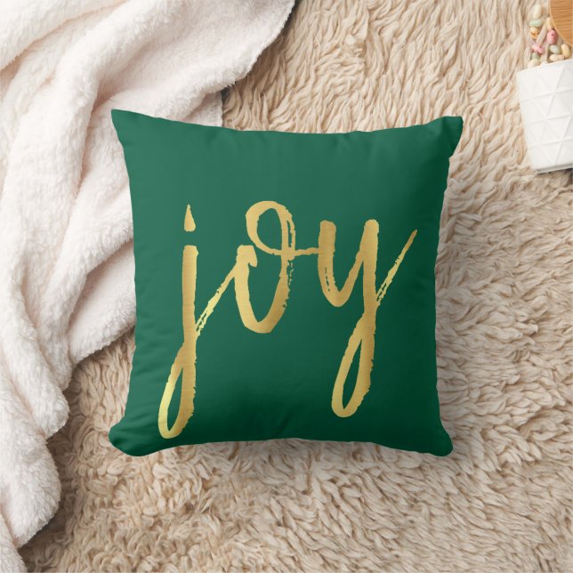 Holiday Joy | Classic Gold Marker Script on Green Throw Pillow (Blanket)