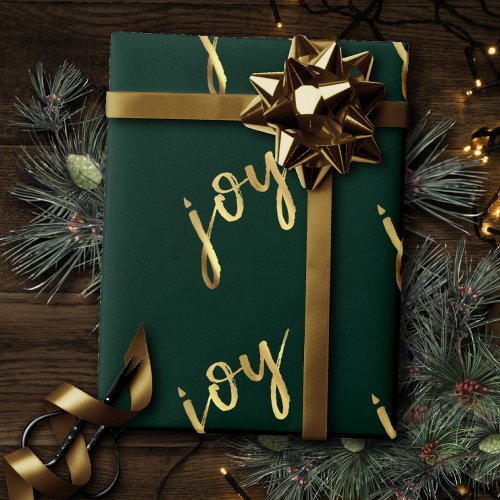 Holiday Joy  Classic Gold Marker Script on Green Wrapping Paper