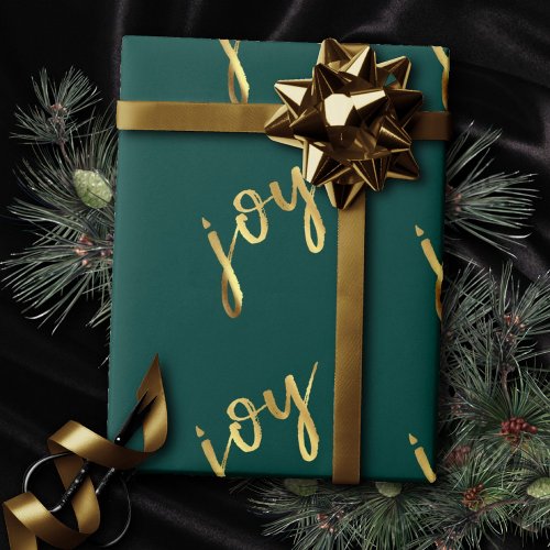 Holiday Joy  Classic Gold Marker Script on Green Wrapping Paper