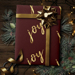 Holiday Joy | Classic Gold Marker Script on Red Wrapping Paper