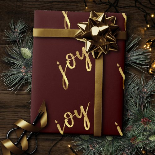 Holiday Joy  Classic Gold Marker Script on Red Wrapping Paper
