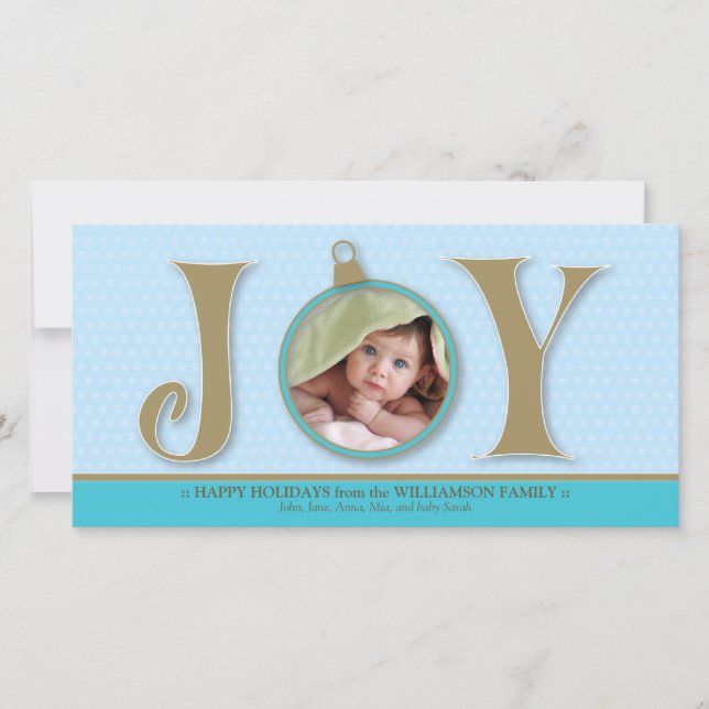 Holiday Joy Custom Family Photocard (aqua) Card (Front)