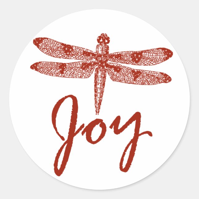 Holiday Joy Dragonfly Classic Round Sticker (Front)