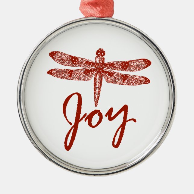 Holiday Joy Dragonfly Metal Ornament (Front)