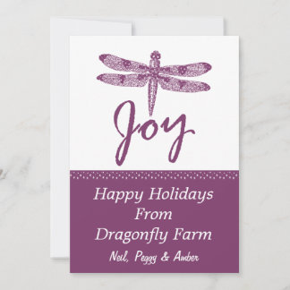 Holiday Joy Dragonfly Purple Flat Card