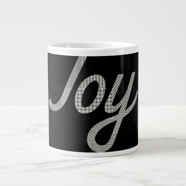 Holiday Joy Houndstooth Pattern On Black Giant Coffee Mug (Front)