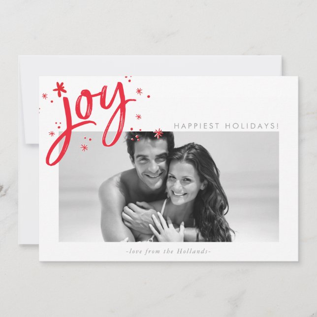 HOLIDAY JOY PHOTO modern festive red sparkles Card (Front)