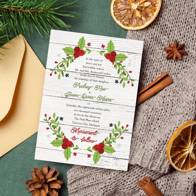 Holiday Joy Poinsettia Winter/Christmas Wedding In Invitation (Creator Uploaded)