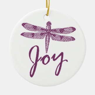 Holiday Joy Purple Dragonfly Ceramic Ornament