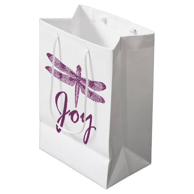 Holiday Joy Purple Dragonfly Medium Gift Bag (Front Angled)