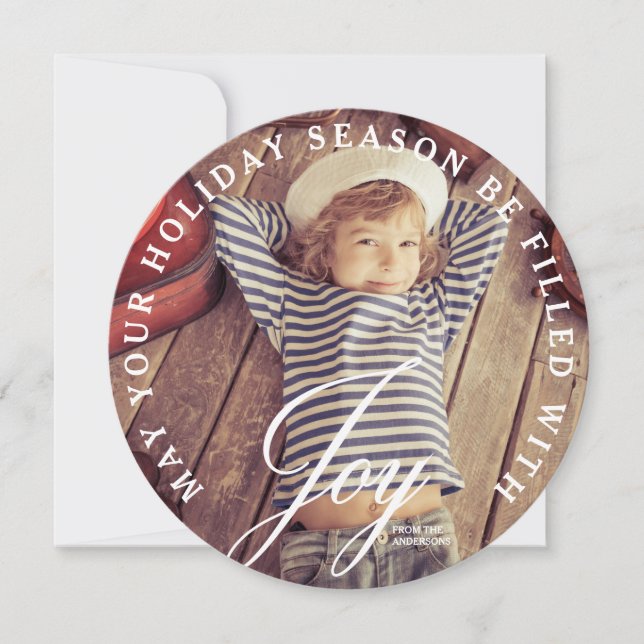 Holiday Joy | Round Modern Merry Christmas Card (Front)