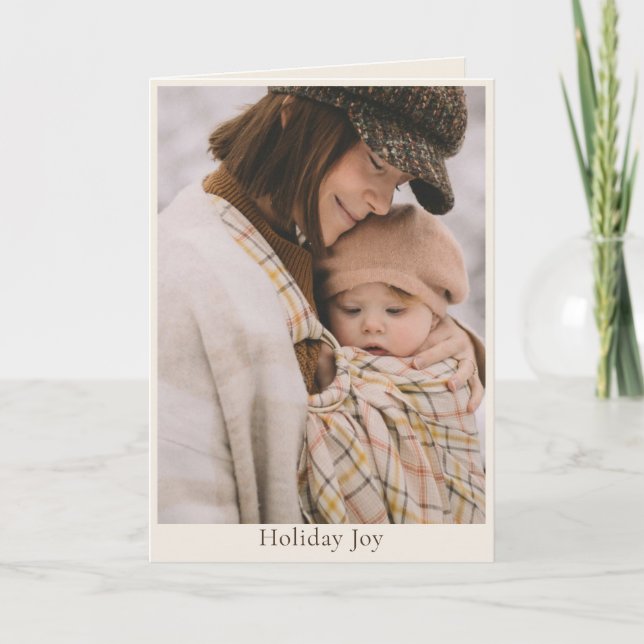 Holiday Joy Simple Warm Family Photo Christmas Card (Front)