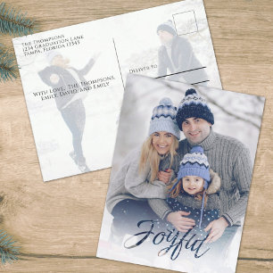 Holiday Joyful Navy Blue Snowflake Winter 2 Photo Postcard