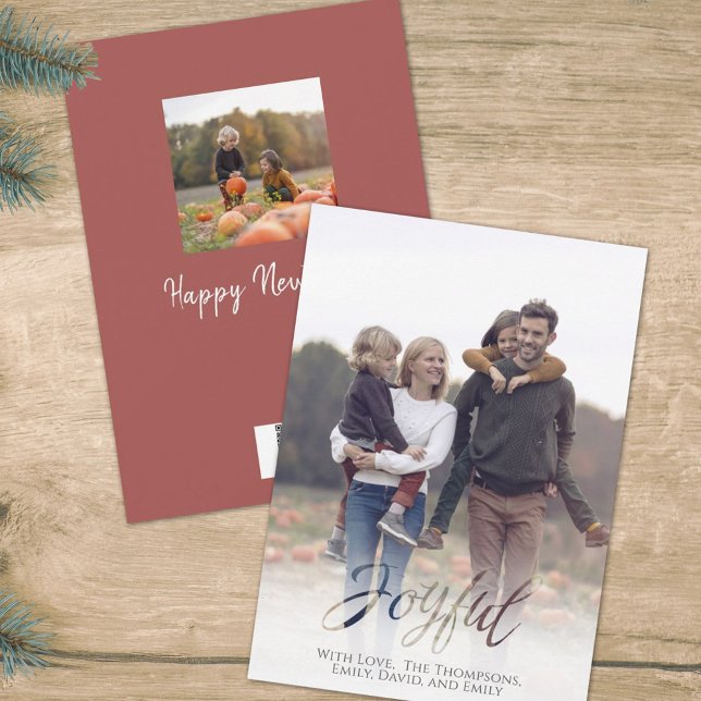 Holiday Joyful Script Red Winter Snowflake 1 Photo Card (Creator Uploaded)