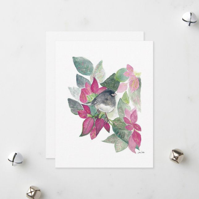 Holiday Junco Bird Art Card (Front/Back In Situ)