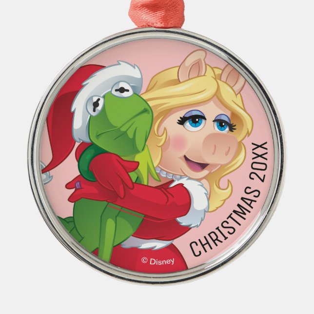 Holiday Kermit and Miss Piggy Metal Ornament (Front)