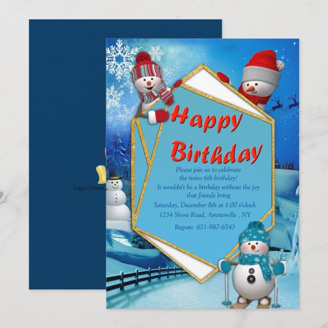Holiday Kids Snowman Party Invitation (Front/Back)