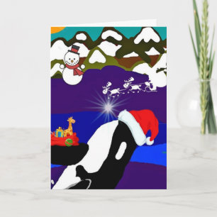 Holiday Killer Whale Santa Greeting Card