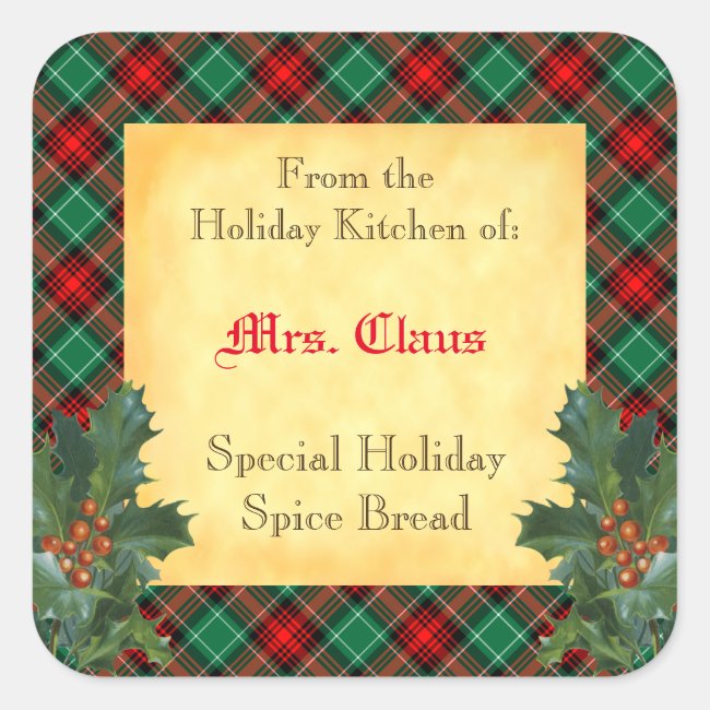 Holiday Kitchen of Holly Plaid Baking Sticker