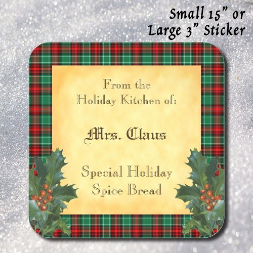 Holiday Kitchen of Holly Plaid Baking Sticker