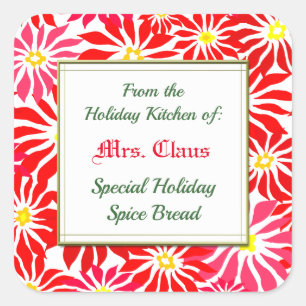 Holiday Kitchen of Red Poinsettias Baking Sticker