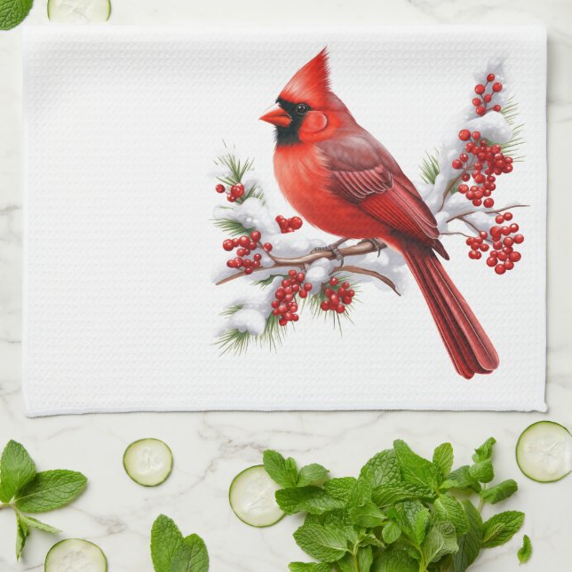 Holiday Kitchen Towel-Cardinal Kitchen Towel (Folded)